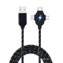 High Quality Custom Data Cable Fast Charging TPE Crystal USB Cable with LED light
